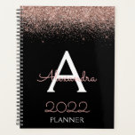 2022 Rose Gold - Blush Pink Black Glitter Monogram Planner<br><div class="desc">2022 Rose Gold - Blush Pink and Black Sparkle Glitter Monogram Name and Initial Spiral Notebook. This makes the perfect sweet 16 birthday,  wedding,  bridal shower,  anniversary,  baby shower or bachelorette party gift for someone that loves glam luxury and chic styles.</div>