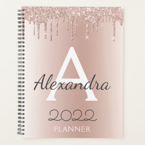 2022 Rose Gold _ Blush Pink Girly Glitter Monogram Planner