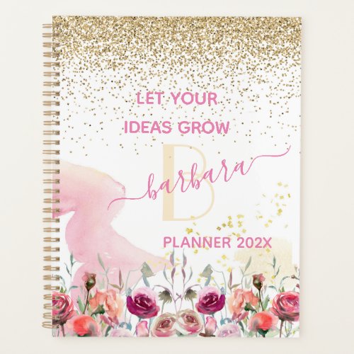 2022 Rose Gold _ Blush Pink Glitter Monogram Planner