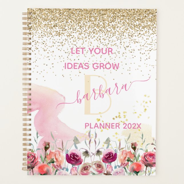 2022 Rose Gold - Blush Pink Glitter Monogram Planner (Front)