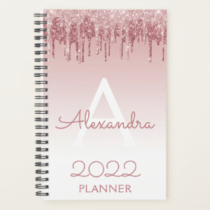 2022 Rose Gold Blush Pink Glitter Sparkle Monogram Planner