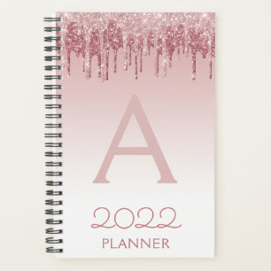 2022 Rose Gold Blush Pink Glitter Sparkle Monogram Planner