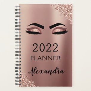 2022 Rose Gold Pink Monogram Glitter Eyelashes Planner