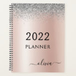 2022 Rose Gold Pink Silver Glitter Monogram Planner<br><div class="desc">2022 Rose Gold - Blush Pink and Silver Faux Sparkle Glitter Monogram Name and Initial Metallic Stainless Steel Spiral Notebook Wedding Event Calendar Planner. This makes the perfect sweet 16 birthday,  wedding,  bridal shower,  anniversary,  baby shower or bachelorette party gift for someone that loves glam luxury and chic styles.</div>
