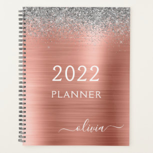 2022 Rose Gold Silver Glitter Monogram Planner