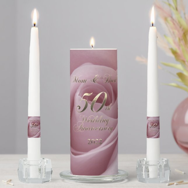 2022 Rose Golden Wedding 50th Anniversary Parents Unity Candle Set (In Situ)