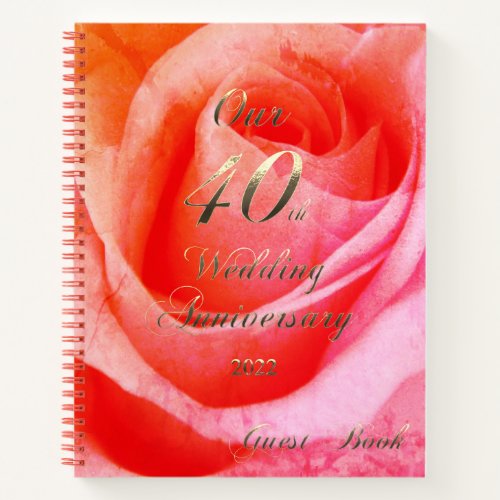 2022 Rose Ruby Wedding 40th Anniversary Guestbook Notebook
