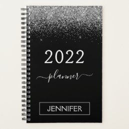 2022 Silver Black Glitter Monogram Girly Planner
