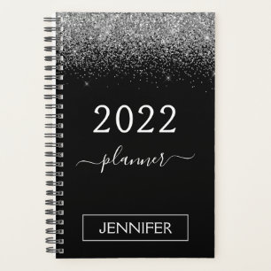 2022 Silver Black Glitter Monogram Girly Planner