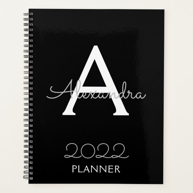 2022 Silver Black Monogram Elegant Planner (Front)