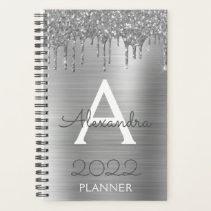 2022 Silver Glitter Glam Monogram Modern Planner