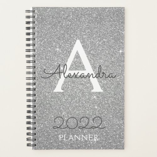 2022 Silver Glitter Sparkle Monogram Planner