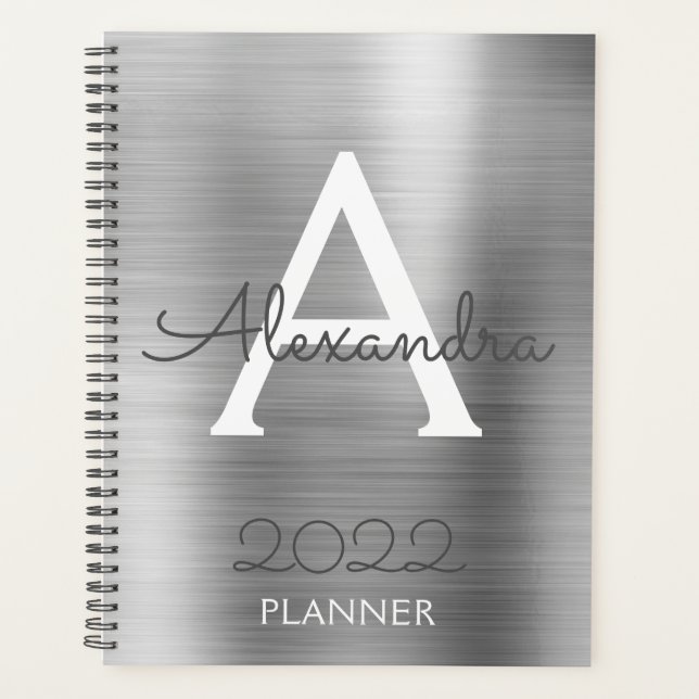 2022 Silver Metallic Monogram Modern Planner (Front)