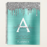 2022 Silver Teal Aqua Blue Glitter Monogram Planner<br><div class="desc">2022 Silver and Aqua Blue Teal Sparkle Glitter Monogram Name and Initial Spiral Notebook Wedding or Annual Planning Calendar. This makes the perfect sweet 16 birthday,  wedding,  bridal shower,  anniversary,  baby shower or bachelorette party gift for someone that loves glam luxury and chic styles.</div>