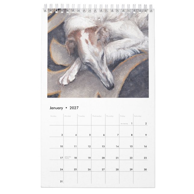 2022  Single Page Borzoi Art Calendar by Charlotte (Jan 2027)