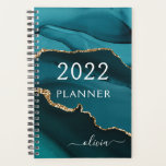 2022 Teal Aqua Blue Gold Agate Geode Script Planner<br><div class="desc">2022 Teal Aqua Blue Green and Gold Agate Geode Monogram Add Your Own Script Name 2022 Calendar Wedding Event Planner. This makes the perfect sweet 16 birthday,  wedding,  bridal shower,  anniversary,  baby shower or bachelorette party gift for someone that loves glam luxury and chic styles.</div>