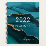 2022 Teal Aqua Blue Gold Agate Geode Script Planner<br><div class="desc">2022 Teal Aqua Blue Green and Gold Agate Geode Monogram Add Your Own Script Name 2022 Calendar Wedding Event Planner. This makes the perfect sweet 16 birthday,  wedding,  bridal shower,  anniversary,  baby shower or bachelorette party gift for someone that loves glam luxury and chic styles.</div>