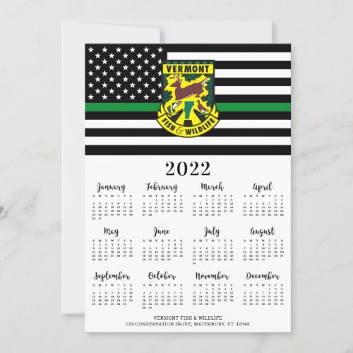 2022 Thin Green Line Custom Logo 12 Month Calendar Holiday Card