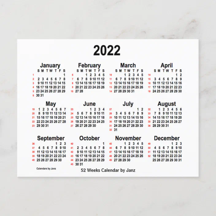 Usps 2022 Calendar 2022 White 52 Weeks Calendar By Janz Postcard | Zazzle.com