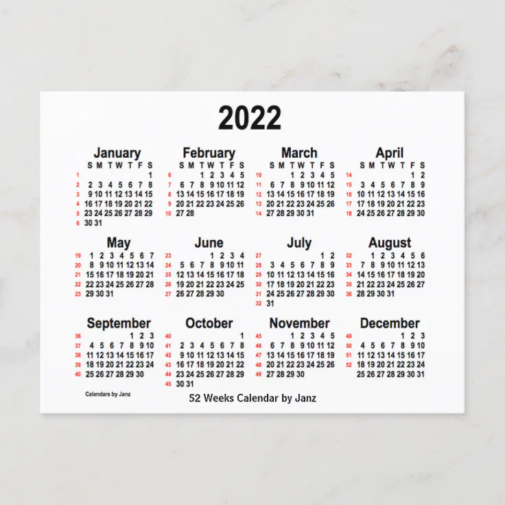 22 White 52 Weeks Calendar By Janz Postcard Zazzle