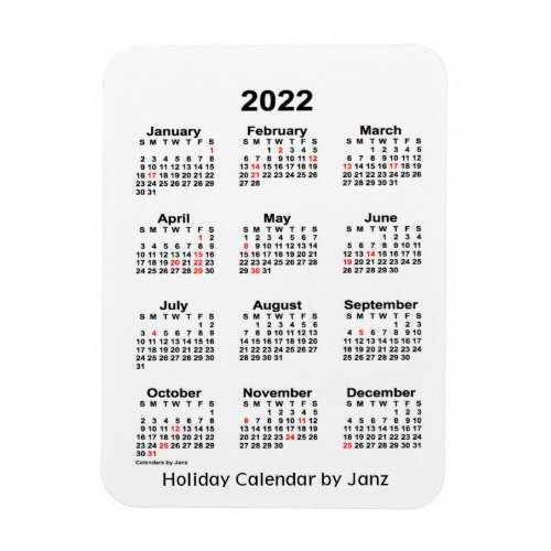 2022 White Holiday Calendar by Janz Magnet