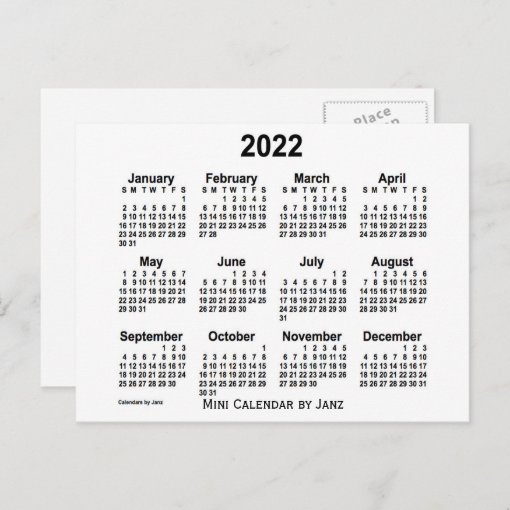 2022 White Mini Calendar By Janz Postcard Zazzle 8755