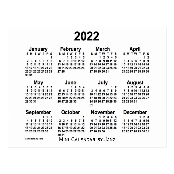 2022 White Mini Calendar by Janz Postcard