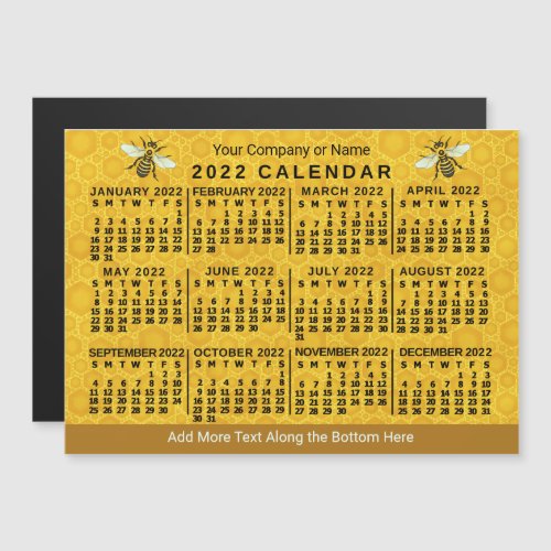 2022 Year Calendar Bee Honeycomb Apiary Custom Magnetic Invitation