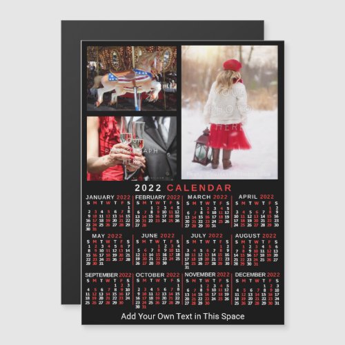 2022 Year Calendar Black Red Personalized Photo Magnetic Invitation