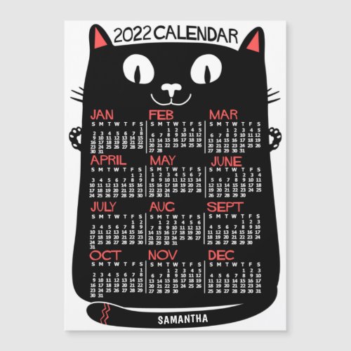 2022 Year Calendar Mid_Century Black Cat Magnet