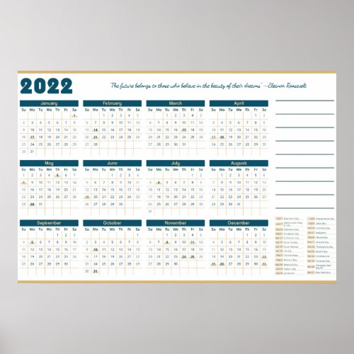 2022 Year Calendar Poster