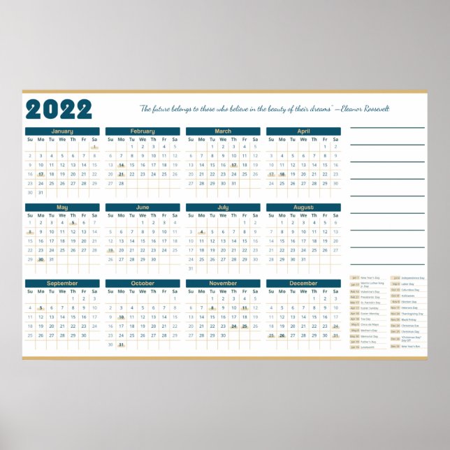 2022 Year Calendar Poster (Front)