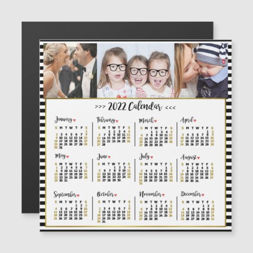 2022 Year Calendar Preppy Stripes  Custom Photos Magnetic Invitation