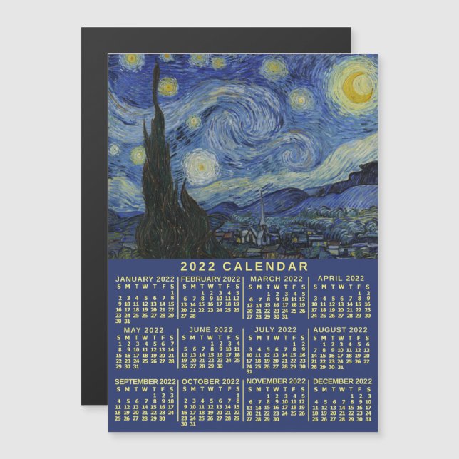 2022 Year Calendar Starry Night or Photo Magnet | Zazzle