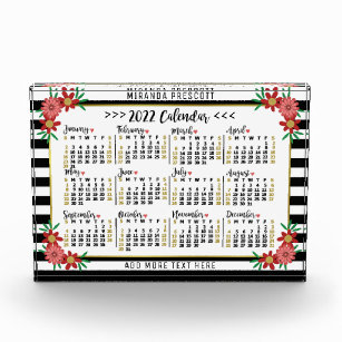 2022 Year Calendar Trendy Floral Stripes   Custom Acrylic Award