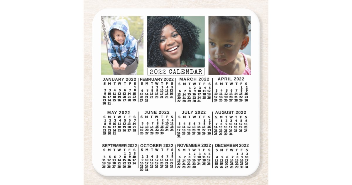 Coaster Schedule April 2022 2022 Year Calendar White | 3 Photo Collage Custom Square Paper Coaster |  Zazzle.com