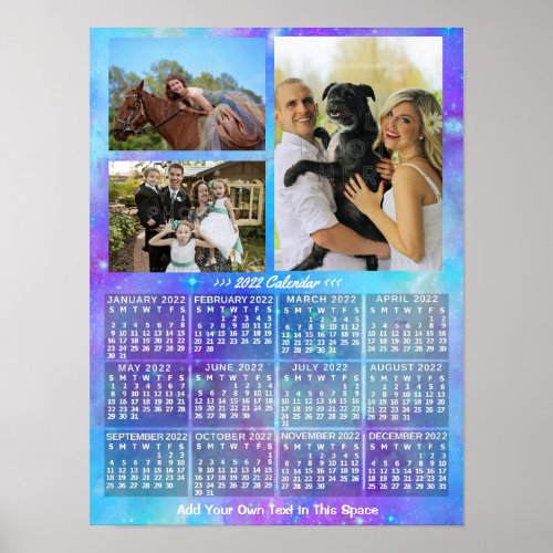 2022 Year Monthly Calendar Boho Watercolor 3 Photo Poster