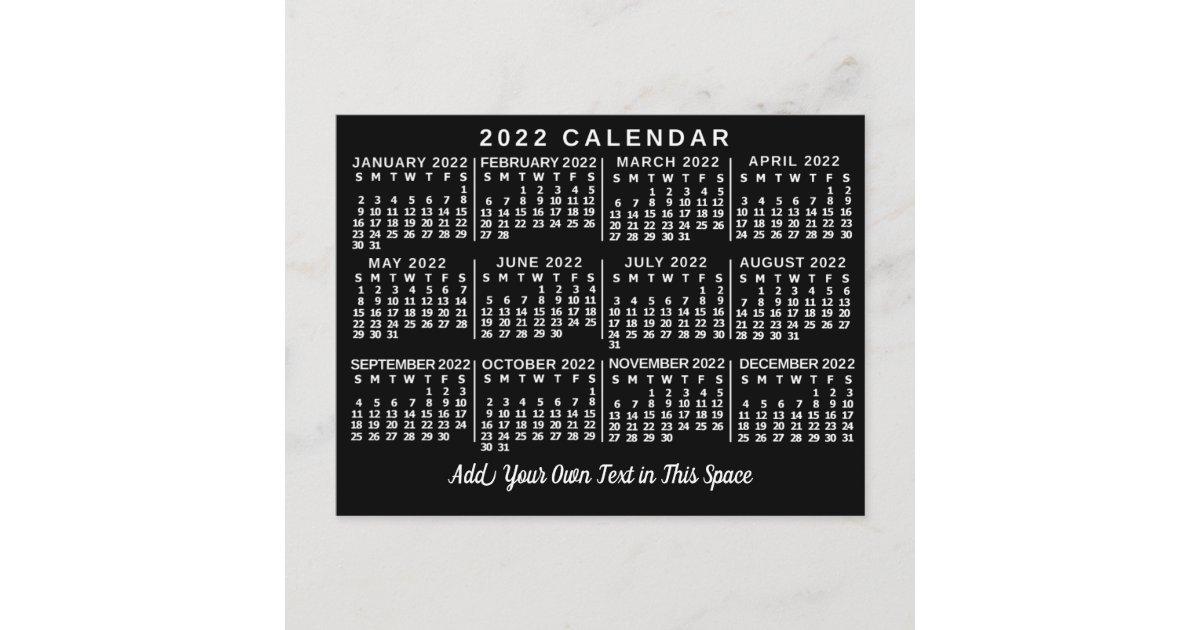 2022 Year Monthly Calendar Classic Black and White Postcard | Zazzle.com