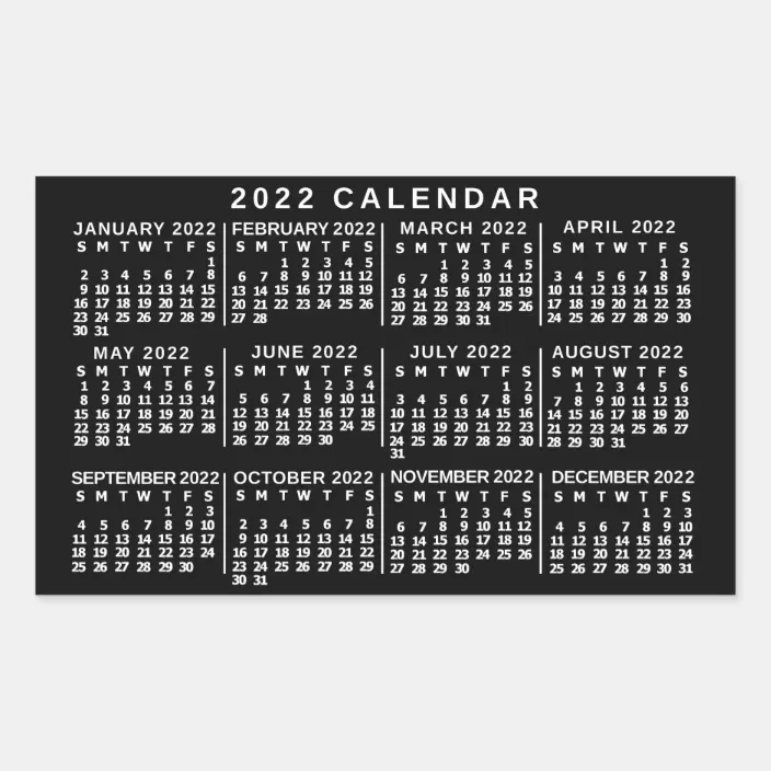 2022 Year Monthly Calendar Classic Black And White Rectangular Sticker | Zazzle.com