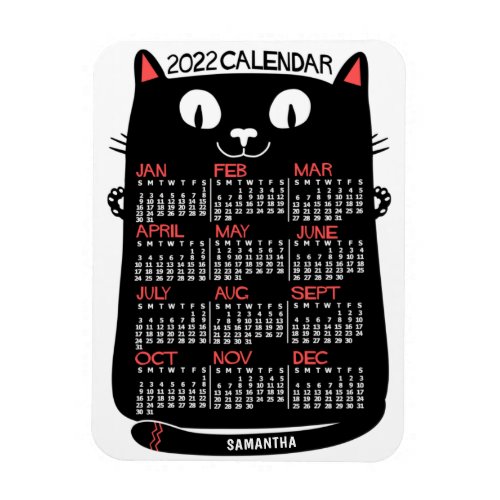 2022 Year Monthly Calendar Mid_Century Black Cat Magnet