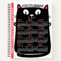 2022 Year Monthly Calendar Mid-Century Black Cat Notebook