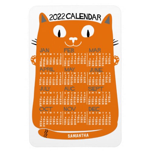 2022 Year Monthly Calendar Mid_Century Orange Cat Magnet