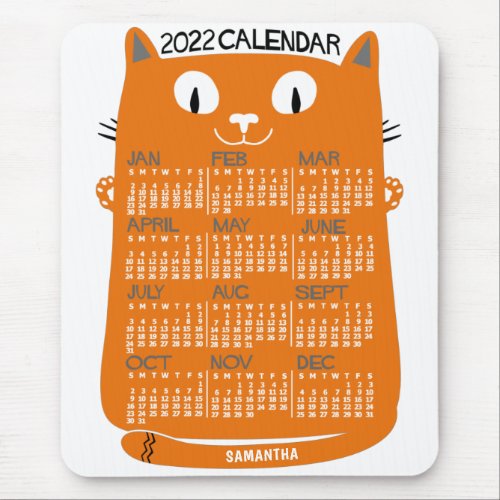 2022 Year Monthly Calendar Mid_Century Orange Cat Mouse Pad