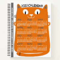 2022 Year Monthly Calendar Mid-Century Orange Cat Notebook