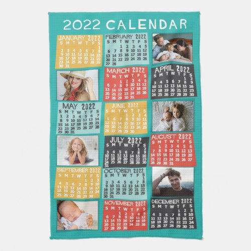 2022 Year Monthly Calendar Modern Photo Collage Kitchen Towel
