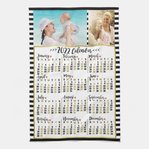 2022 Year Monthly Calendar Stripes  Custom Photos Kitchen Towel