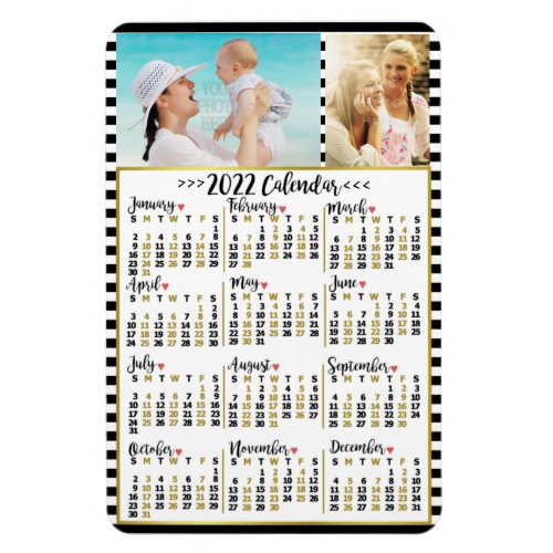 2022 Year Monthly Calendar Stripes  Custom Photos Magnet