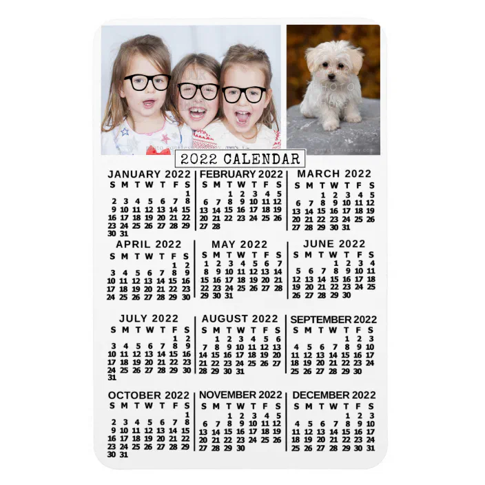2022 Year Monthly Calendar White | Photo Template Magnet | Zazzle.com