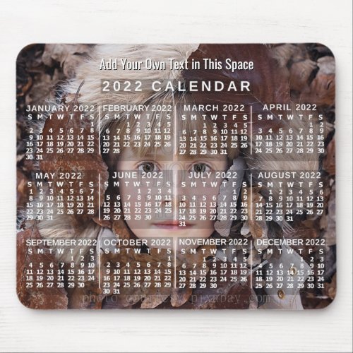 2022 Year Monthly Photo Calendar White  Custom Mouse Pad