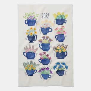 2022 Year Tea Towel Flowers in Tea Cups Tea Lovers